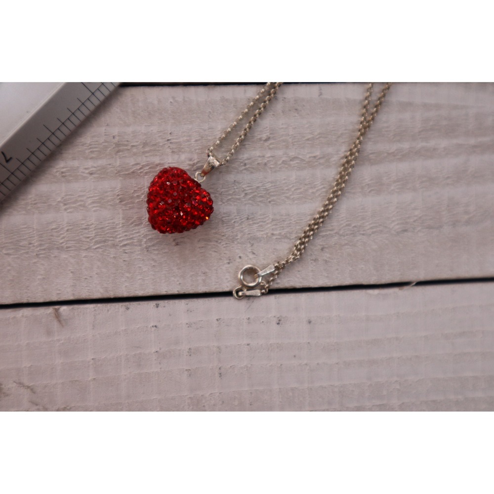 Red Crystal Heart Pendant: Sterling Silver Chain, Italy (18 inch) - Picture 6 of 6